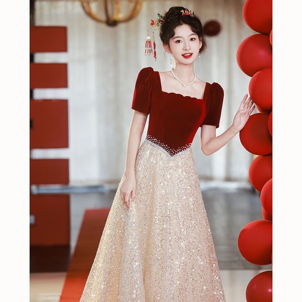 Bride's Toast 2026 New Model High-End Engagement Elegant Sequined Wedding Casual Dress For The Day Of Marriage_ecoleips.com
