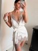 JULISSA MO Sexy Deep V-neck Patchwork Lace Women Mini Dress Spaghetti Strap Lace Up Dress Summer Skinny Elegant Party Club Dress_ecoleips.com