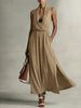 Women's Sleeveless Solid Color V Neck Casual Midi Dress – Summer Resort Gown 2026_ecoleips.com