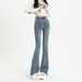 Meituan Online Supermarket's Same Style Blue Frayed Hem Flared Jeans Women, Summer High-waisted Slimming Pants For_ecoleips.com