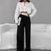 Women's Clothing High Waist Temperament Elegant Contrast Color Cross Waist Wide Leg Trousers_ecoleips.com