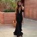 Elegant V-Neck Backless Evening Dress – Sheer Mesh & Bodycon Mermaid Gown For Women (Black/Wine Red, S/M/L)_ecoleips.com