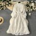 Women's Court Style Dress Heavy Embroidery Hollowed Out Button Down Slim Mid Length Puff Sleeve New Fashion_ecoleips.com