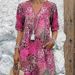 Floral Lace Trim V-Neck Short Sleeve Dress – Flowy Boho Print Sundress For Women In 6 Colors (Khaki/Blue/Fuchsia/Watermelon/Purple/Pink)_ecoleips.com