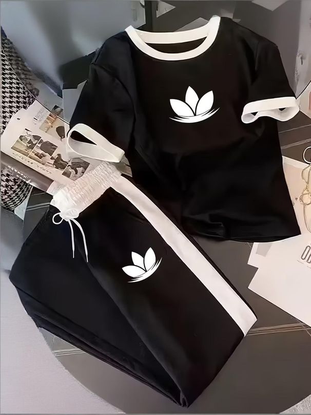 Women's Clothing Women's Summer Casual Two Piece Set Style Simple Fresh Print T-Shirt And Trouser For Formal & Casual For Women_ecoleips.com