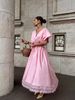 2026 Summer Women Elegant Short Sleeve V-Neck High Waist Ruffle Spliced Midi Dress, Cross-border Women's Wear_ecoleips.com