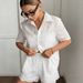 Women's Summer Beach Two Piece Set Openwork Sun Protection Cardigan Top With Short Sleeves And Matching Shorts_ecoleips.com