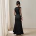 K New Retro Party Round Neck Mesh Embroidered Patchwork Long Sleeved Dress With Waist Cinching_ecoleips.com