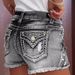 Women's Clothing Fashion Ins Elastic Patch Denim Embroidered Ripped Denim Shorts_ecoleips.com