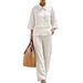 Fashionable Casual Cotton Linen Shirt Lapel Frayed Edge Women's Two Piece Set Style New_ecoleips.com
