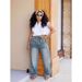 Women's Distressed Denim Wide-Leg Jeans Detachable Utility Belt Vintage Wash Straight Leg Trousers Multi-Pocket Design_ecoleips.com