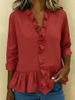 Women's Long Sleeved Ruffled Blouse Casual Polyester Spring Summer Regular Fit Single Breasted Blouse_ecoleips.com