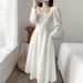 Elegant Women's Long Sleeved Little Black Dress Hepburn Style Square Neckline Knee-Length Fashionable for Chinese New Year_ecoleips.com