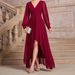Women's Clothing"Elegant V-Neck Long Sleeve Dress – Asymmetrical Hem Slim Fit Evening Gown"_ecoleips.com