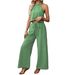 Women's Solid Color Sleeveless Halter Neck Two Piece Set Wide Leg Pants Vest Casual Spring Summer European American Style Outfit_ecoleips.com