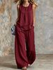 Women's Elegant Sleeveless Solid Color Top And Wide Leg Pants Set_ecoleips.com