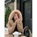 Women's Clothing Style All Match Large Fur Collar Hooded Zipper Lazy Style Sweater Cardigan Jacket Autumn And Winter High End Knitted Sweater Top_ecoleips.com