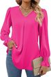 Aria Basics Aria Basics Cross-Border European And American Women's Clothing Autumn Winter New Solid Color Chiffon Blouse V-Neck Pullover_ecoleips.com