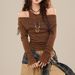 Off-Shoulder Layered T-Shirt – Slim Fit Long Sleeve Top, Ribbed Waist Detail, Trendy & Chic Trendy Neutral Colors_ecoleips.com