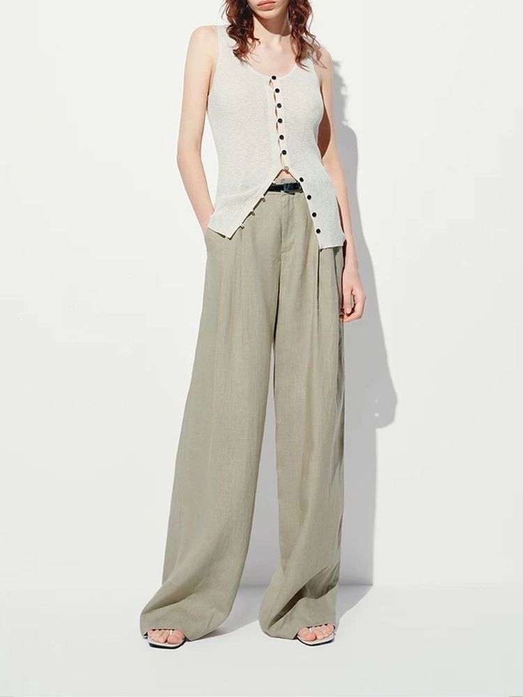 Suitable For All Seasons Wenjiu M Brand Same Style Pure Linen Summer Loose Straight Women Fashion Casual Floor-Length Magic Pants 9119_ecoleips.com