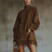 Retro Suede Fringe Dress – High Neck Boho Tunic With Oversized Pockets (Army Green, Gray, Pink, Brown, Xs-Xxxl)_ecoleips.com