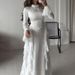 Women's Clothing Round Neck Trumpet Sleeve Temperament High Waist Stitching Slim Dress_ecoleips.com
