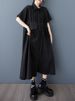2025 Summer New Oversized Black Vintage Shirt Dresses For Women Short Sleeves Loose Casual Midi Dress Elegant Fashion Clothing_ecoleips.com