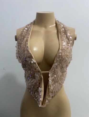 Summer Women's Sexy Sequin Halter Neck Backless Top – Glamorous Party Crop Top, Sleeveless Shimmer Blouse For Night Out (Black/Silver/Rose Gold)_ecoleips.com