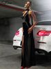 Hugcitar Elegant Halter Solid Sleeveless Ruched Slit Sexy Slim Maxi Prom Dress 2025 Spring Women Clothes Evening Party Festival_ecoleips.com
