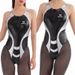 Sexy Women's PU Leather Leotards Patchwork One Piece Swimwear Suits, Matte Front Zipper Bodysuit, Japanese Bathing Suits_ecoleips.com