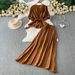 Korean Style Floral Embroidery Tie-Waist Blouse With High-Waist Long Skirt Set, Elegant Puff Sleeve Two-Piece Outfit For Women_ecoleips.com