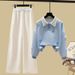 Bow-Embroidered Sweatshirt & Flowy Wide-Leg Pants Set – Korean Casual Outfit (S-3XL, Black/Beige/Blue/Pink)_ecoleips.com