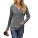 Women's Autumn/Winter Pure-Color V-Neck Loose-Fitting Casual Long-Sleeve T-Shirt_ecoleips.com