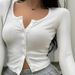 Women's Clothing Women's Slim Fit Long Sleeved T-Shirt European American Style Solid Color Base Layer Shirt Button Cardigan Top For Autumn_ecoleips.com
