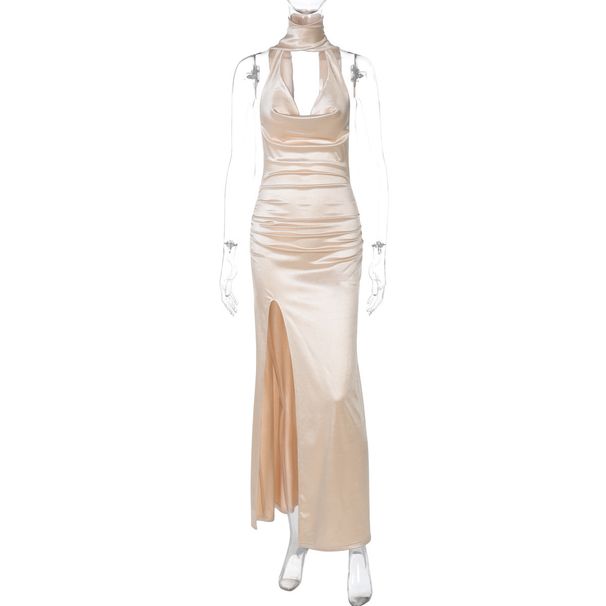 Women's Clothing Women's Sexy Deep V Halter Neck Backless Ribbon Slit Dress European American Fashion Formal & Casual_ecoleips.com