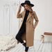Elegant Women's Black & Beige Tweed Mid-Length Coat – Versatile Office To Evening Wear With V-Neck & Pockets_ecoleips.com