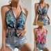 Women's Sexy Printed Knotted Sleeveless Halter Neck Camisole Top Resort Style European And American New 2025_ecoleips.com