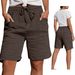 Summer High-Waisted Women's Shorts with Pockets Double Layer Pleated Cotton Drawstring 5-Point European American Style_ecoleips.com