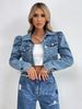 K Women's Fashion Denim Short Jacket With Stand-up Collar_ecoleips.com