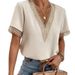 2024 Cross-Border Foreign Trade New Lace Trim Short Sleeve Chiffon Blouse For Women_ecoleips.com