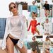 Women's Clothing New Side Slit Coveralls Loose Bikini Outerwear One Shoulder Long Sleeved Beach Coverup 6 Colors_ecoleips.com