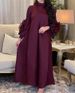 Women's Clothing Modest Abaya Dress Elegant Long Dress With Pleated Lantern Sleeves Stand Collar Loose A-Line Silhouette Solid Color Muslim Dress_ecoleips.com