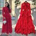 Women's Polka Dot Dress with Bow Tie Long Sleeve Irregular Ruffle Hem Sophisticated Unique Style for Autumn 2025_ecoleips.com