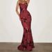 Elegant Bodycon Halter Top Dress European American Style High End with Three Dimensional Flowers Heavy Duty Herringbone Bra_ecoleips.com