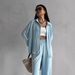 2025 Cross-Border European And American Women's Solid Color Cardigan Pocket Casual Wide-Leg Pants Set_ecoleips.com