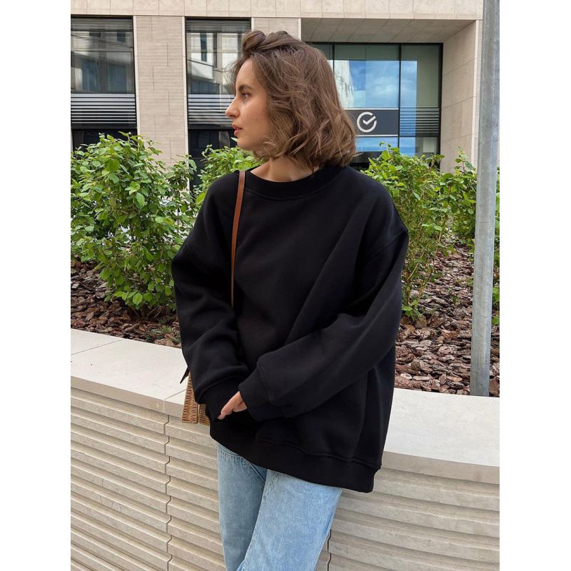 Round-Neck Loose Hoodie For Women's Autumn And Winter Street Solid Color Oversized Fleece Pullover Hoodie_ecoleips.com