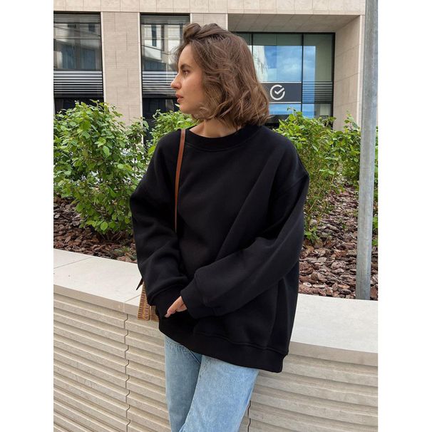 Round-Neck Loose Hoodie For Women's Autumn And Winter Street Solid Color Oversized Fleece Pullover Hoodie_ecoleips.com