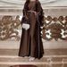 Women's Clothing Middle Eastern Muslim Women Cardigan Two Piece Suit Butterfly Embroidery Diamond Belt Satin Dinner Party Robe_ecoleips.com