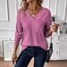 New Autumn-Winter Long-Sleeved V-Neck Knit Tee For Casual Wear, Plain Color Women's Top_ecoleips.com