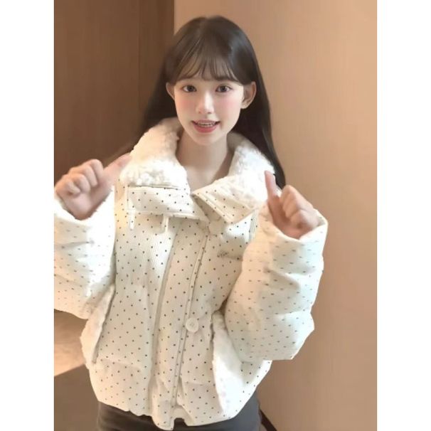 girl Korean Style Sweet Wave Point Down For Women Loose Cotton Coat Autumn Winter Warm Student Puffer Jacket_ecoleips.com